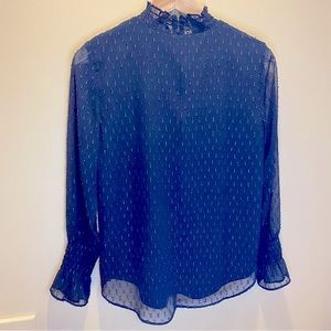 COPY - Ann Taylor Navy petite high neck long sleeve blouse S